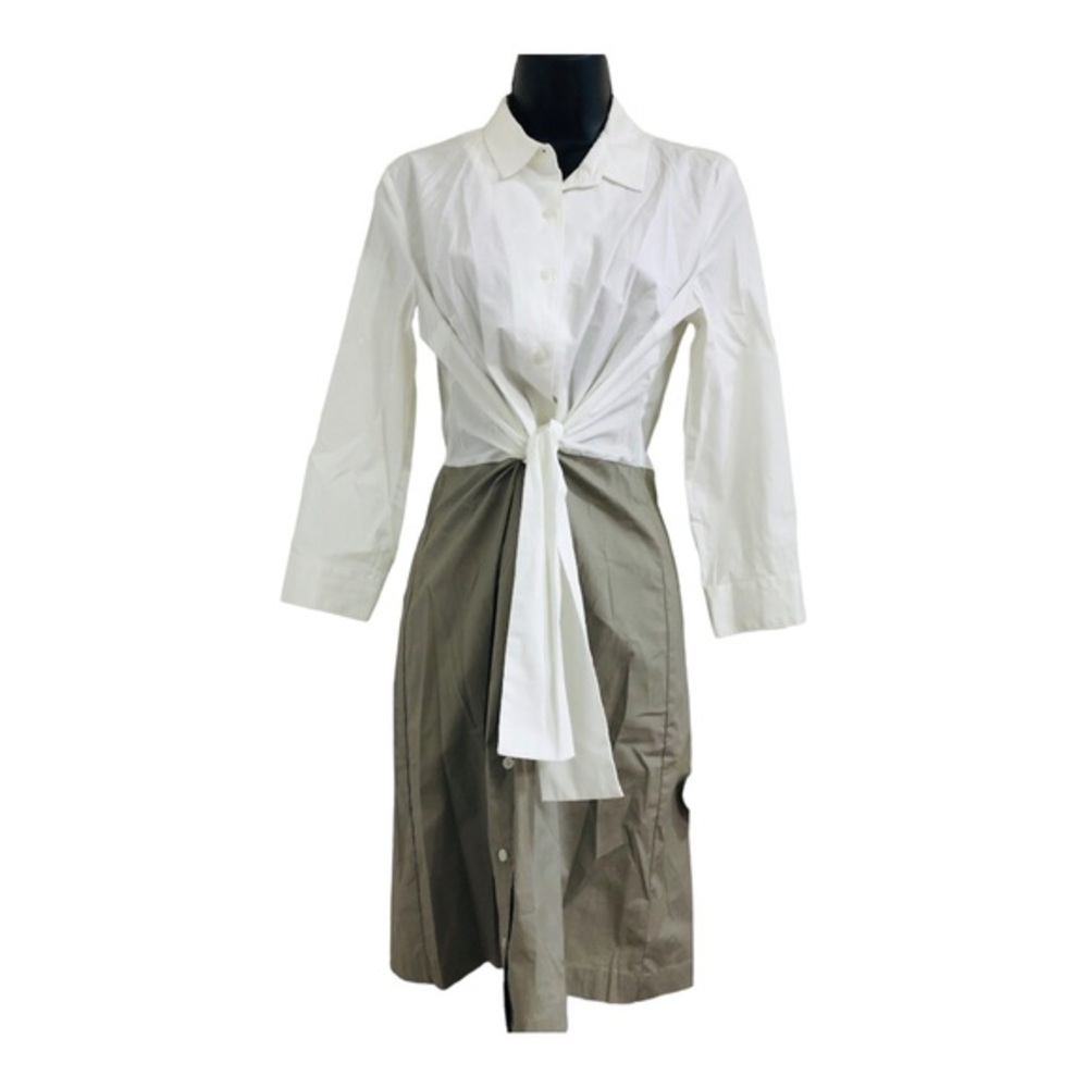 Tahari off white & taupe colorblock front tie buttoned front dress size‎ 4 new
